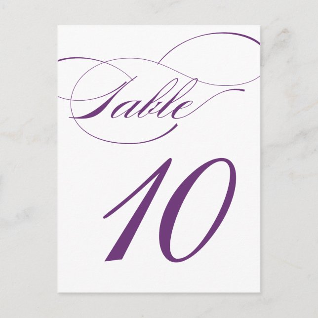 Elegant Script-Bordsnummer vykort | Lila 520C (Framsida)