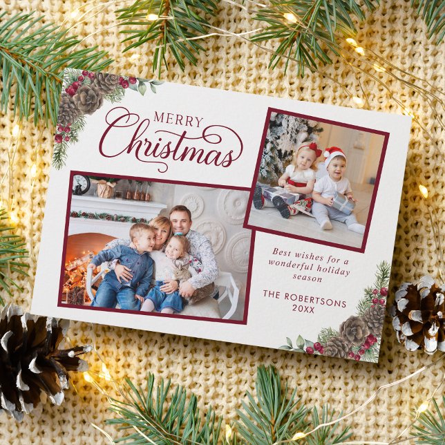 Elegant Script Botanical God jul 2 Photo Julkort (Skapare uppladdad)