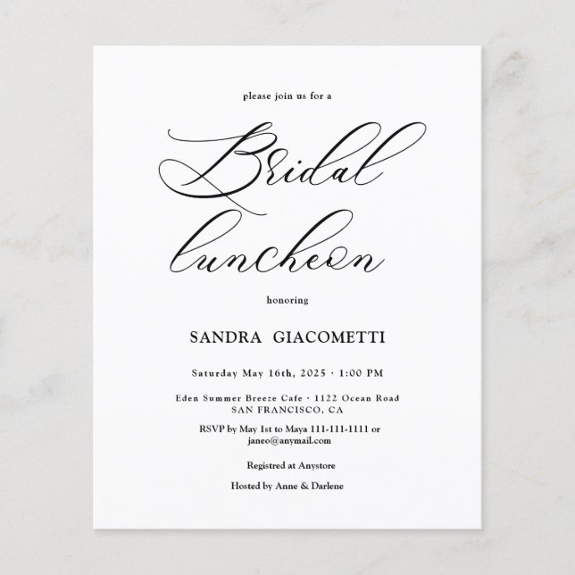 Elegant Script Bridal luncheon Invitation (Framsida)