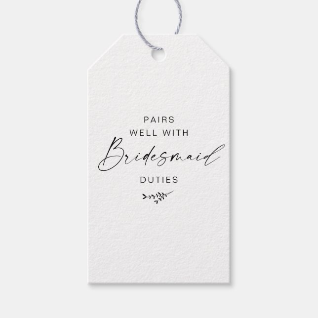 Elegant Script Bridesmaid Frieri botaniskt Presentetikett (Framsidan)