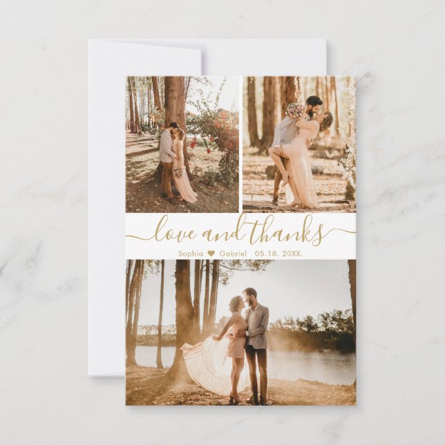 Elegant Script Bröllop 3 Photo Collage Tack Kort (Framsida)