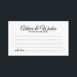 Elegant Script Bröllop Adress och Önskemål Card Rådkort<br><div class="desc">Lägg till en personlig beröring till bröllop med ett elegant bröllop-kort och ett önskemål-kort. Det här rådgivningskortet har en titel i svart,  modernt calligraphy-teckensnitt stil och detaljer i svart,  modernt sans serif-teckensnitt stil på vit bakgrund. Perfekt för bröllop,  babydusch,  födelsedagsfest,  möhippa,  bachelorette-fest och alla särskilda tillfällen.</div>