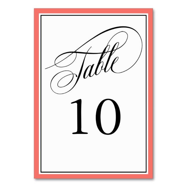 Elegant Script Bröllop Bordsnumren Coral Bordsnummer (Baksidan)