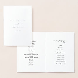Elegant Script Bröllop Ceremony-programmet Silver Folierat Kort