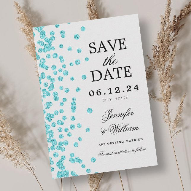 Elegant Script Bröllop Confetti Turcos Spara Datumet (Elegant Script Wedding Confetti Turquoise Save The Date)