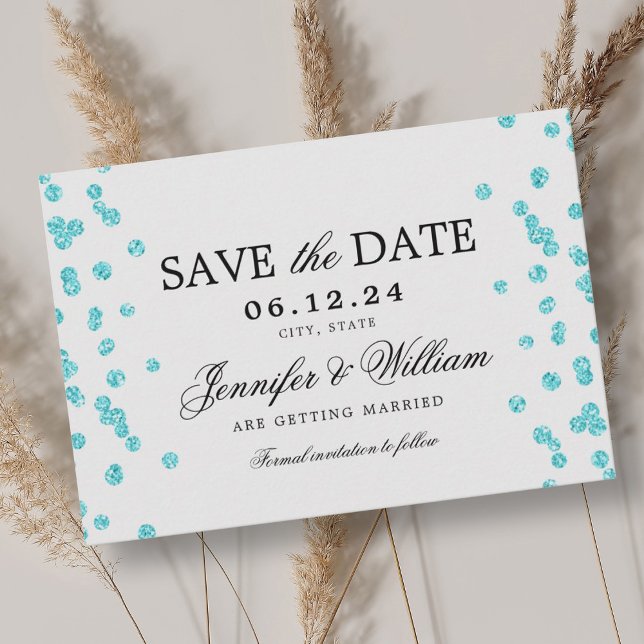 Elegant Script Bröllop Confetti Turcos Spara Datumet (Elegant Script Wedding Confetti Turquoise Save The Date)