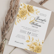 Elegant Script Bröllop Guld Blommigt med QR-OSA