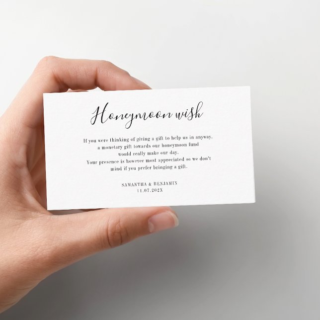 Elegant Script Bröllop Honeymoon Wish Tilläggskort (Wedding Honeymoon Wish Enclosure Card)