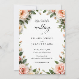 Elegant Script Bröllop med Blommigt Gräns Inbjudningar