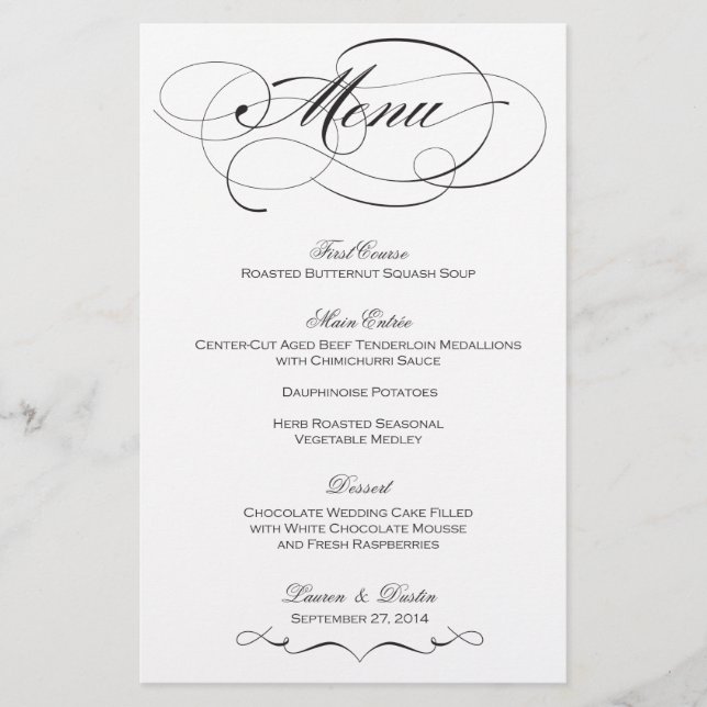 Elegant Script Bröllop-meny - Anpassningsbar (Framsida)