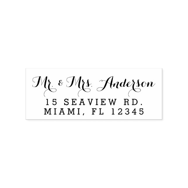 Elegant Script Bröllop Mr och Mrs Returadress Stämpel (Tryck)