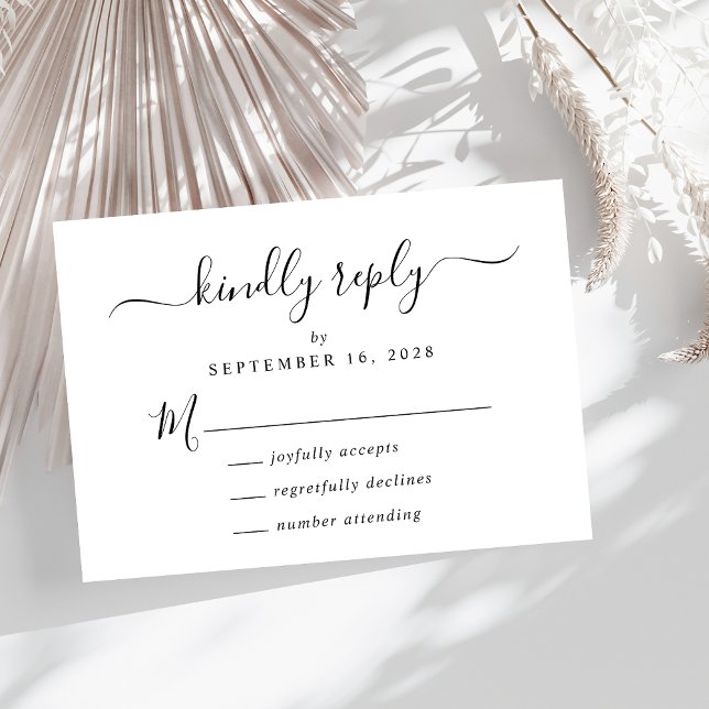 Elegant Script Bröllop OSA Kort (A chic wedding RSVP card with a minimalist vibe)