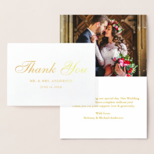 Elegant Script Bröllop Photo Tack Guld Folierat Kort