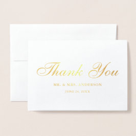 Elegant Script Bröllop Photo Tack Guld Folierat Kort