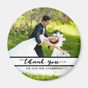 Elegant Script Bröllop Photo Tack Magnet
