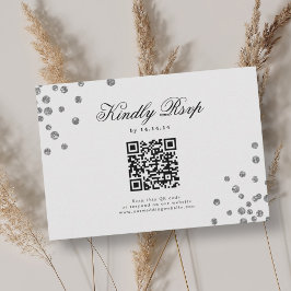 Elegant Script Bröllop QR OSA Silver confetti Kort