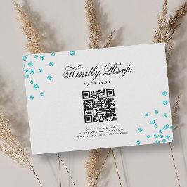Elegant Script Bröllop QR OSA Turcos Confetti Kort
