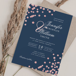 Elegant Script Bröllop Ro Guld Confetti Navy Blu Inbjudningar