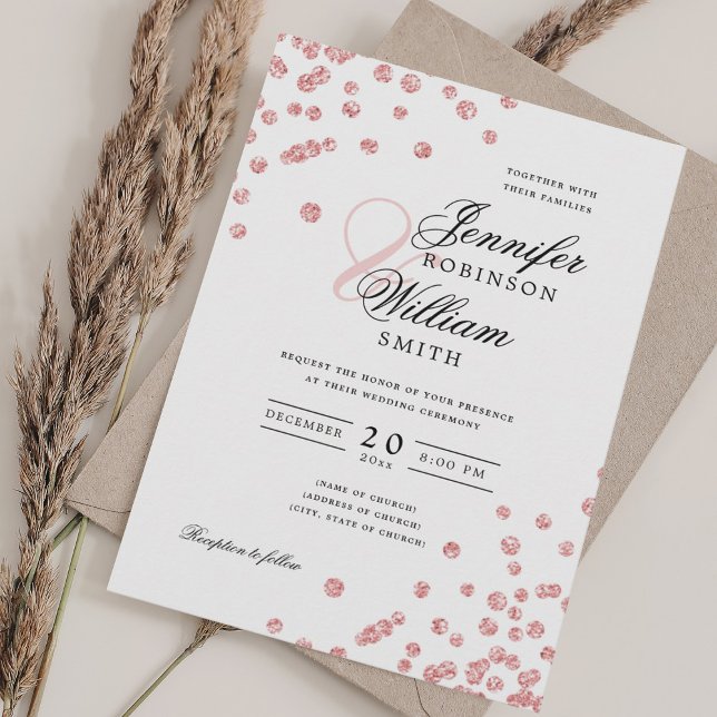 Elegant Script Bröllop Ro Guld Glitter Konfetti Inbjudningar (Elegant Script Wedding Rose Gold Glitter Confetti Invitation)