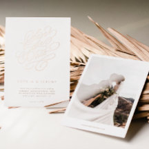 Elegant Script Bröllop spara datum Ro Guld