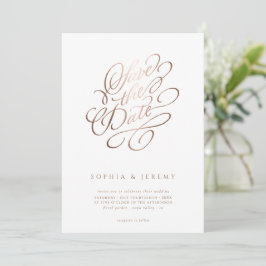 Elegant Script Bröllop spara datum Ro Guld Inbjudningar