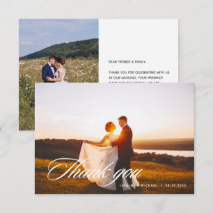 Elegant Script Bröllop Tack Photo W Note Card
