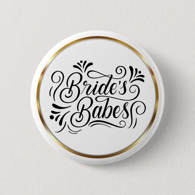 Elegant Script Brudens tjejer Guld ram Knapp (Framsida)