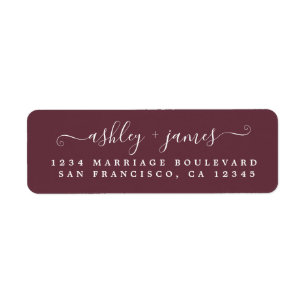 Elegant Script Burgundy Bröllop Returadress Etikett