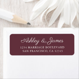 Elegant Script Burgundy Bröllop Returadress Etikett