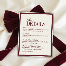 Elegant Script Burgundy Red Formal Wedding Details Tilläggskort