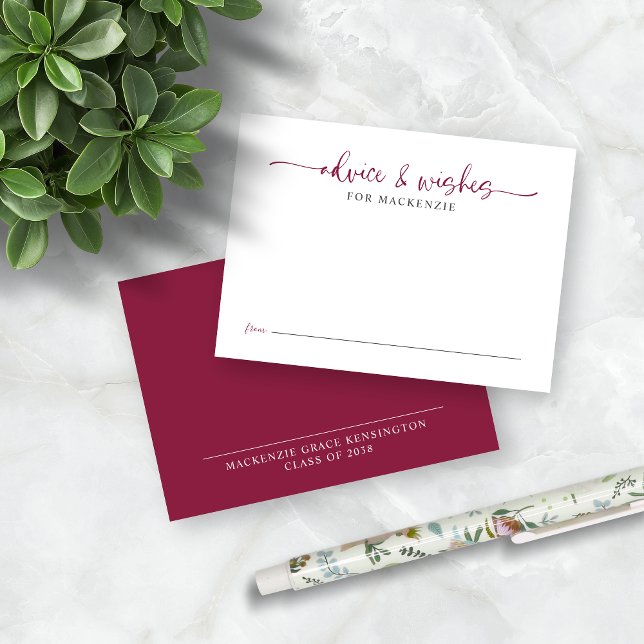 Elegant Script Burgundy Studenten Advice Önskemål Tilläggskort (Elegant Script Burgundy Graduation Advice Wishes Cards)