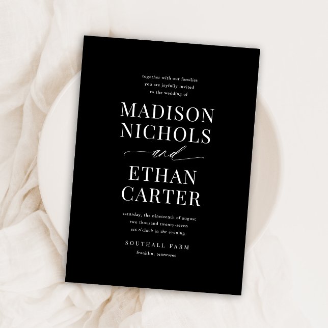 Elegant Script Calligraphy Black Bröllop Inbjudningar (Skapare uppladdad)