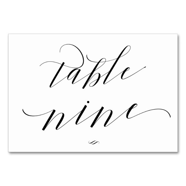 Elegant Script Calligraphy Bord Nine Reception Bordsnummer (Framsidan)