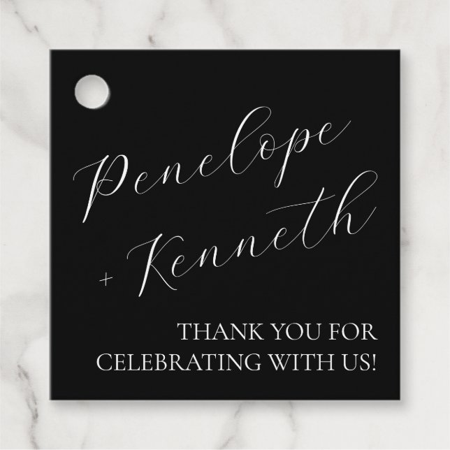 Elegant Script Calligraphy Bröllop Anpassningsbar  Gåvor Etiketter (Framsida)