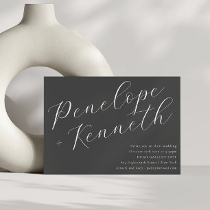 Elegant Script Calligraphy Charcol Grått Bröllop Inbjudningar