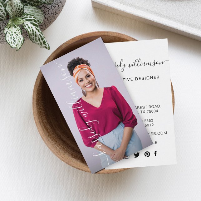 Elegant Script Calligraphy Company Namn & Photo Visitkort (Skapare uppladdad)