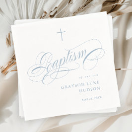 Elegant Script Calligraphy Dusty Blue Boys Baptism Pappersservett
