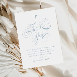 Elegant Script Calligraphy Dusty Blue Boys Baptism Tack Kort