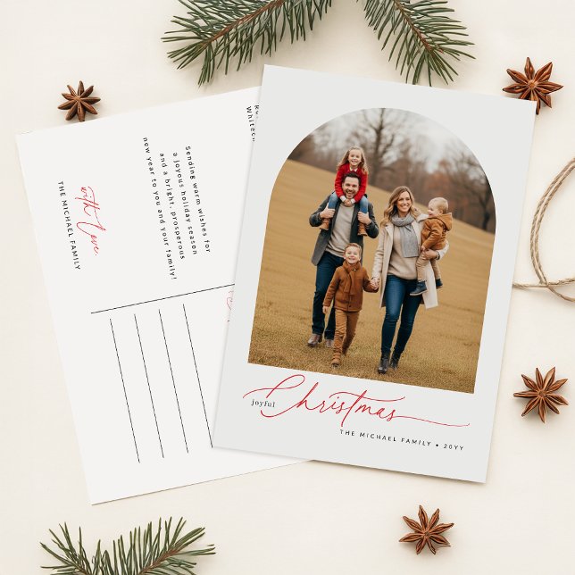 Elegant Script Calligraphy Family Photo Christmas Helg Vykort (Skapare uppladdad)