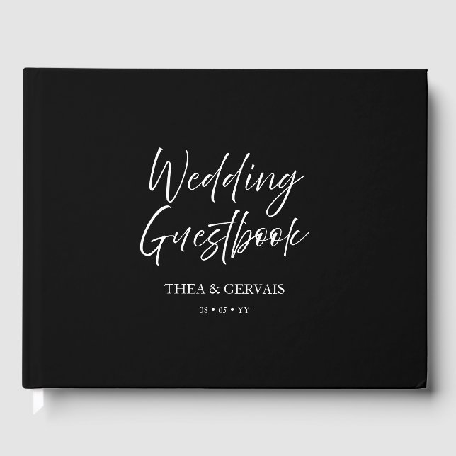 Elegant Script Calligraphy Minimal Black Bröllop Gästböcker (Framsida)