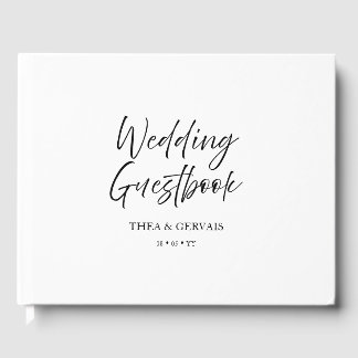 Elegant Script Calligraphy Minimal White Bröllop Gästböcker