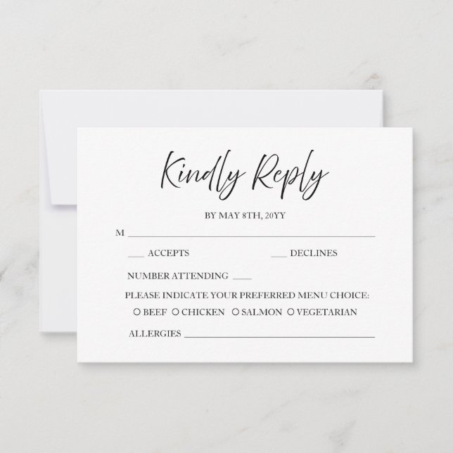 Elegant Script Calligraphy Minimal White Bröllop OSA Kort (Framsida)