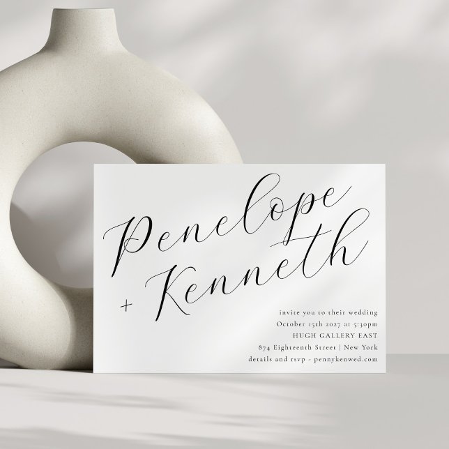 Elegant Script Calligraphy Modern White Bröllop Inbjudningar (Skapare uppladdad)