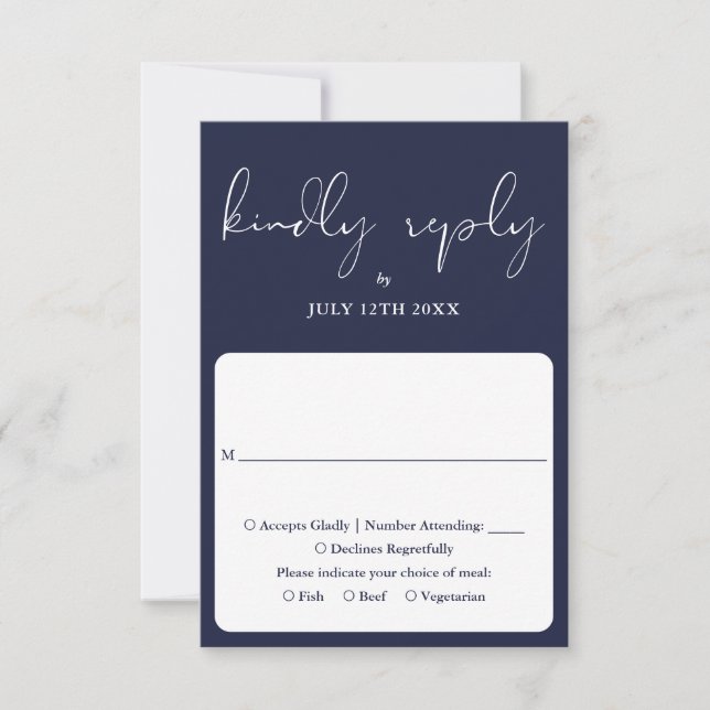 Elegant Script Calligraphy Navy Blue Bröllop OSA Kort (Framsida)
