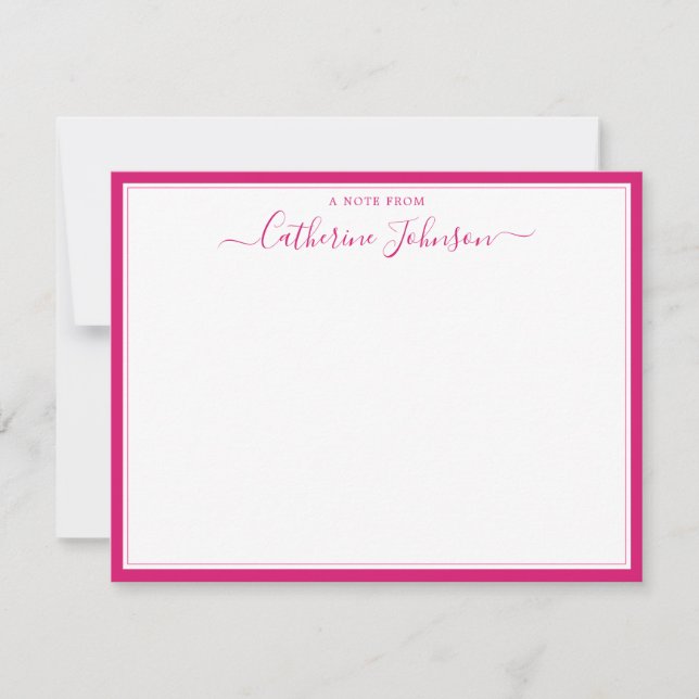 Elegant Script Calligraphy Note from Magenta Rosa Anteckningskort (Framsida)