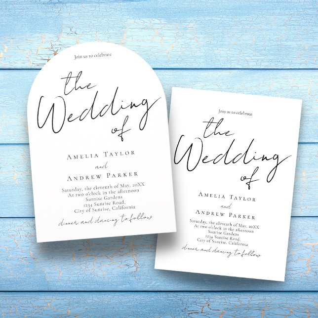 Elegant Script Calligraphy Photo QR Code Bröllop Inbjudningar (Skapare uppladdad)