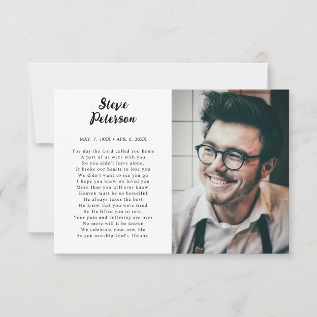 Elegant Script Calligraphy Photo Sympathy Funeral Tack Kort (Framsida)