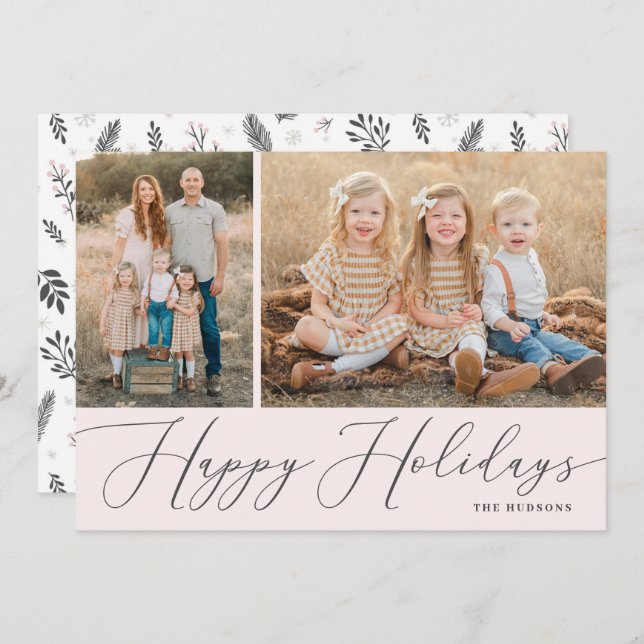 Elegant Script Calligraphy Simple 2 Photo Helgdag Julkort (Fram/baksida)