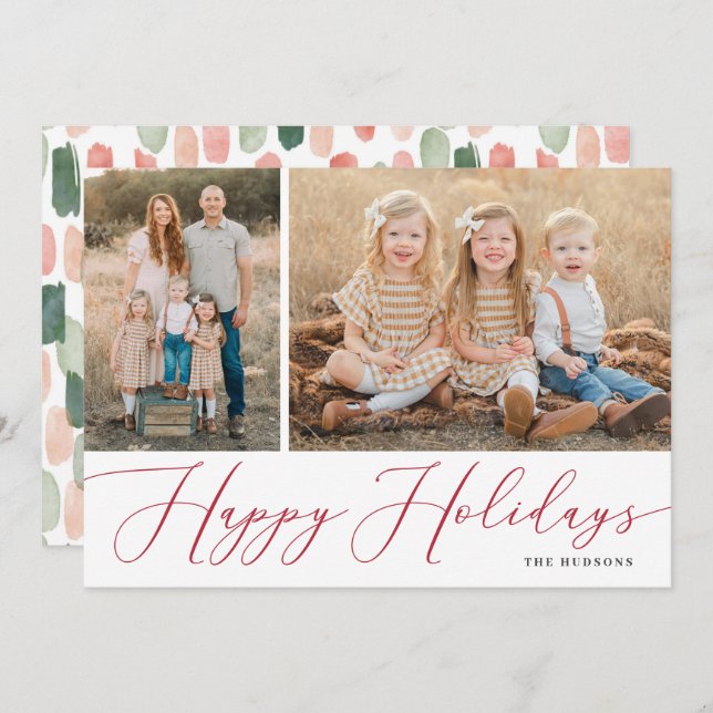 Elegant Script Calligraphy Simple 2 Photo Helgdag  Julkort (Fram/baksida)