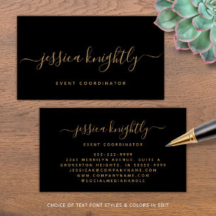 Elegant Script Calligraphy Swash Minimalist Black Visitkort